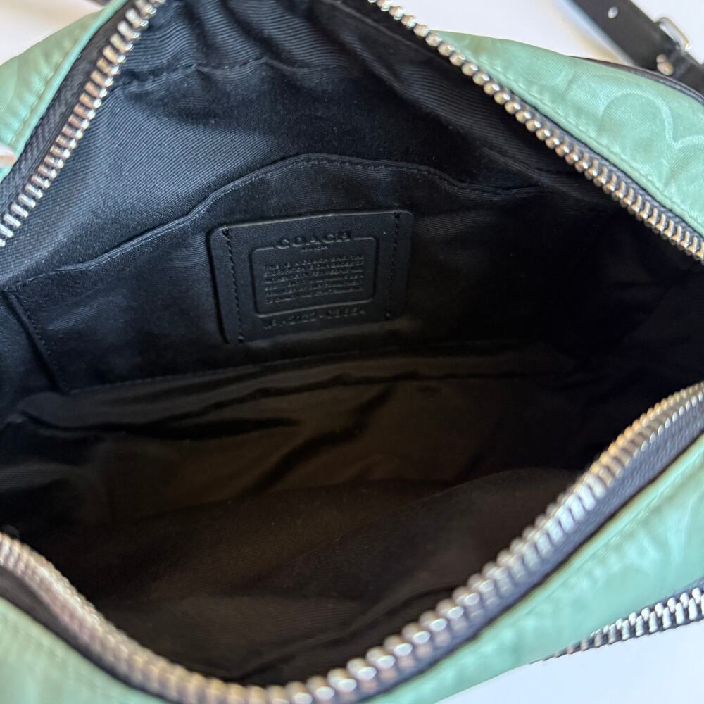 Coach Court Colorblock Crossbody Bag Green White Leather Nylon Signature - Picture 13 of 14